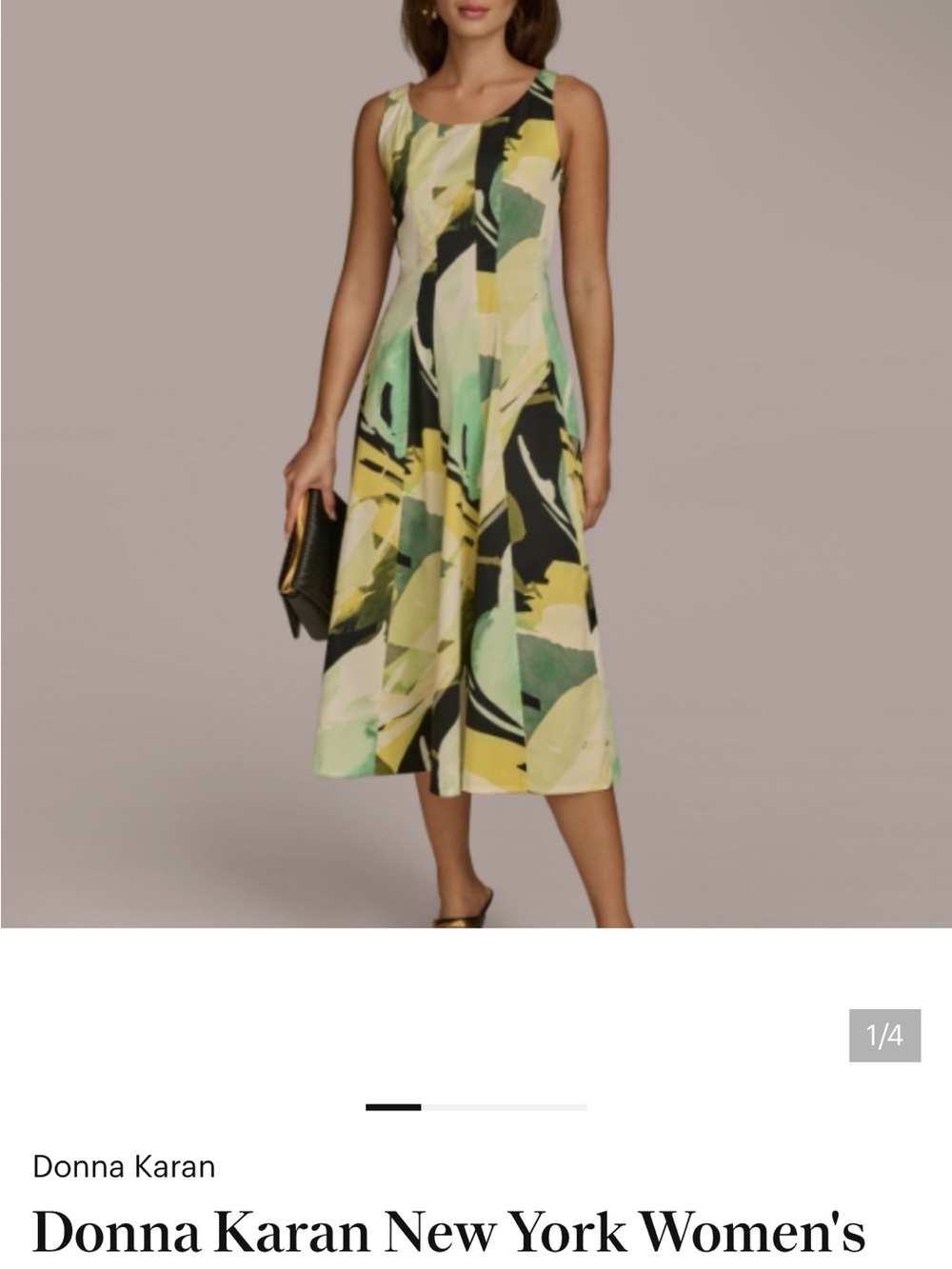 Donna Karan Green and Yellow Abstract Midi Dress - Picture 1 of 6